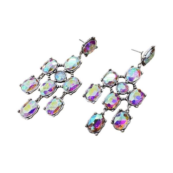CRYSTAL STONE OVAL CLUSTER CHANDELIER DROP EARRING