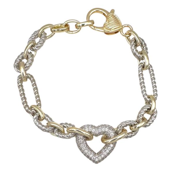 CZ Heart Cable Link Bracelet