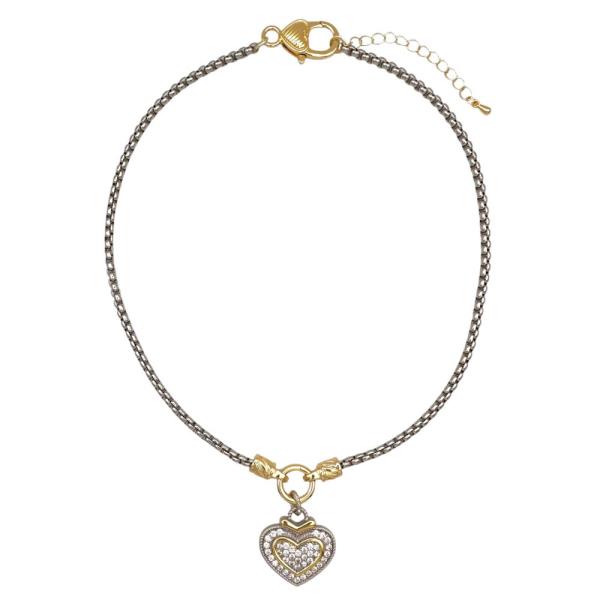 2T Boxchain CZ Pave Heart Pendant Necklace