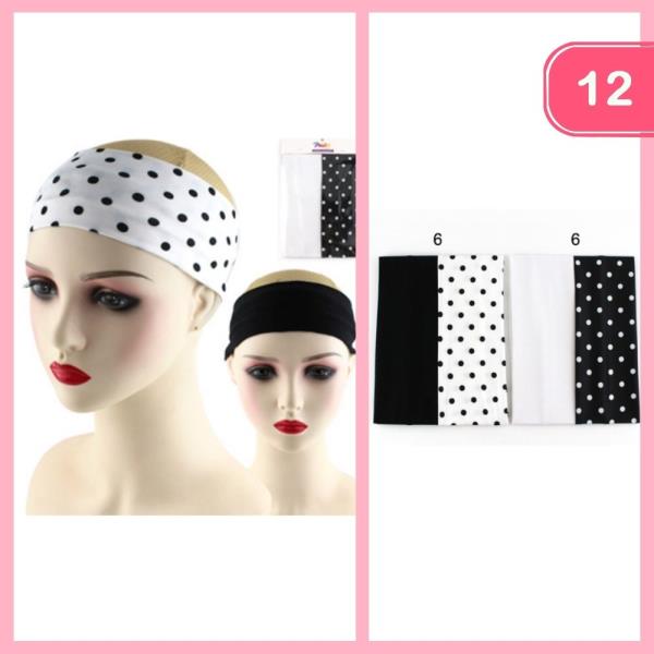 Polka Dot Solid Color Headband Set (12 Units)