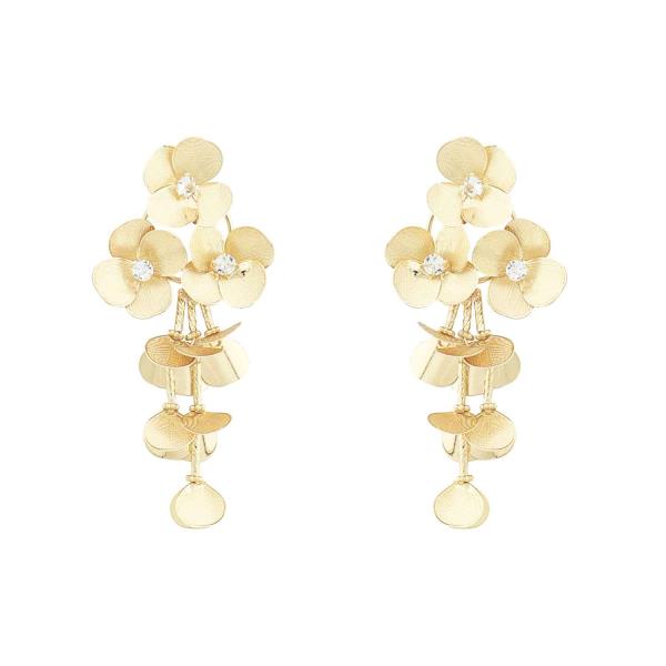 METAL RHINESTONE FLOWER CLUSTER PETAL FRINGE DROP EARRING