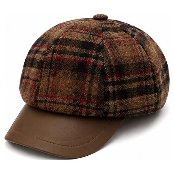 PLAID PANELLED CONTRAST BRIM NEWSBOY HAT
