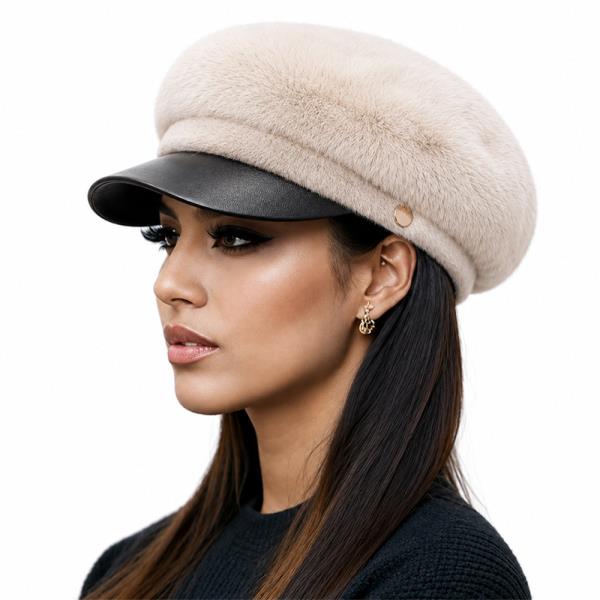 TWO TONE PLUSH CONTRAST BRIM NEWSBOY HAT