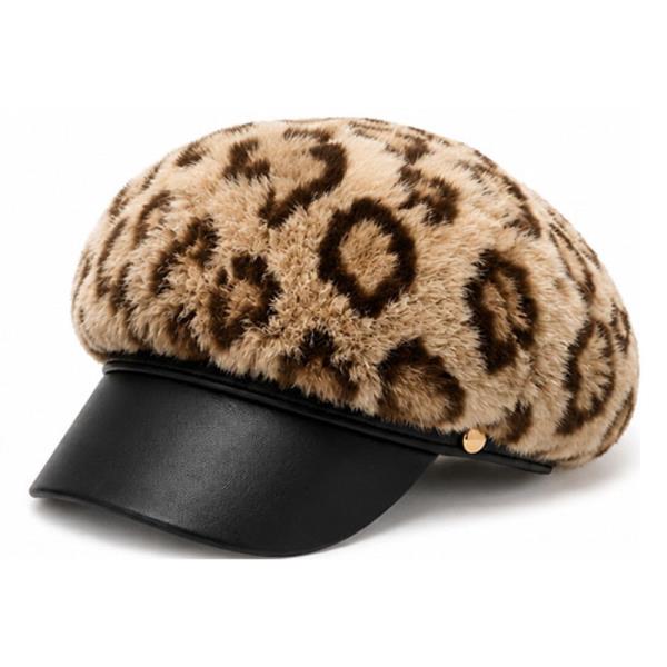 PLUSH LEOPARD PRINT CONTRAST BRIM NEWSBOY HAT