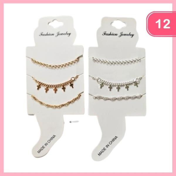Cross Charm Anklet Set (12 Units)
