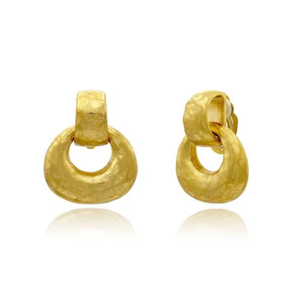 Hammered Metal Oval Link Clip On Dangle Earring