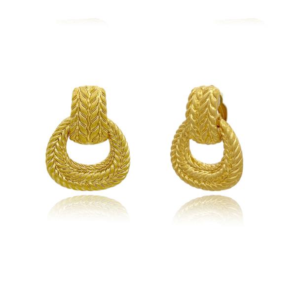 Braided Metal Open Teardrop Link Clip On Earring