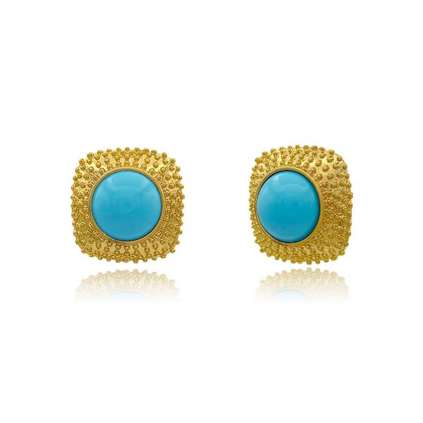 Metal Beaded Border Cabochon Clip On Stud Earring