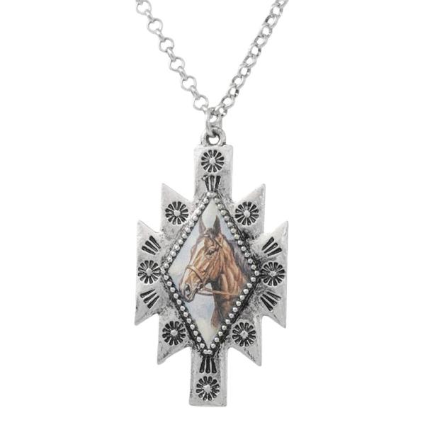 Aztec Western Horse Pendant Necklace