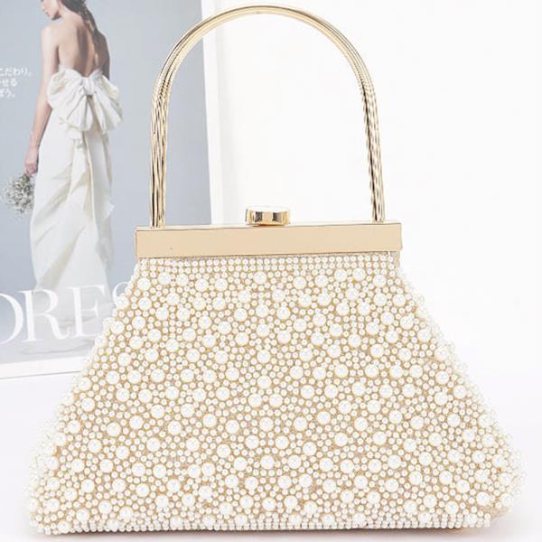 CHIC PEARL EMBELLISHED EVENING CLUTCH BAG