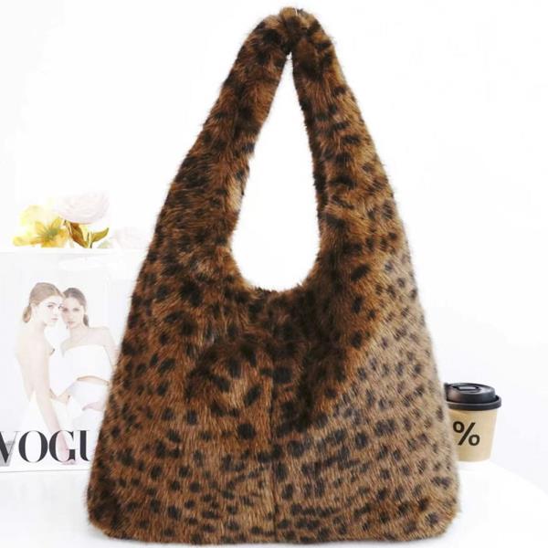 ALL OVER FUR ANIMAL PRINT SHOULDER HOBO BAG