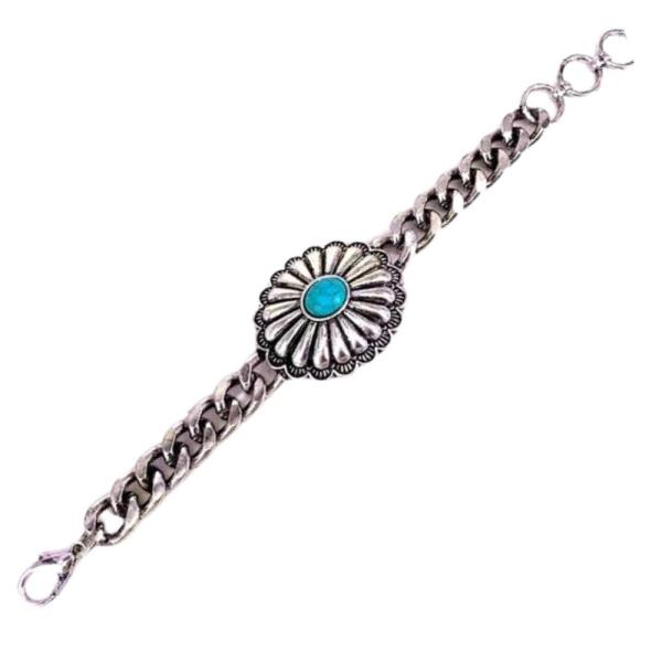 Concho Curb Chain Bracelet with Stone