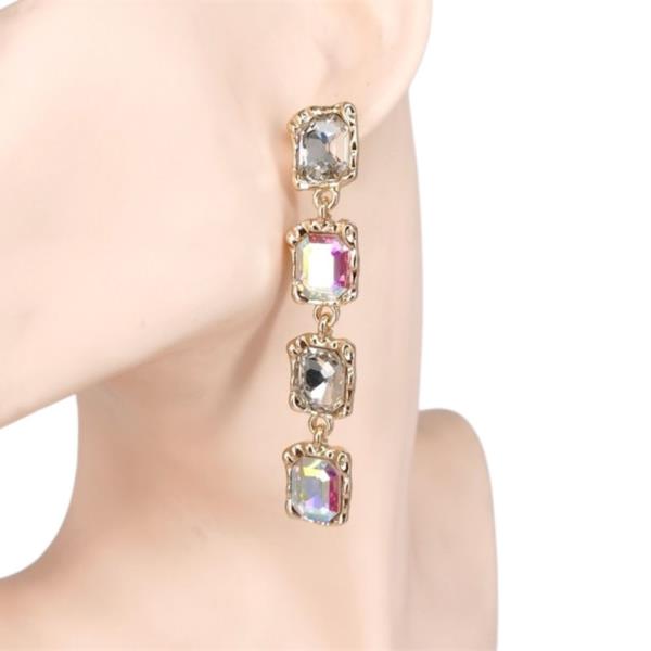 Textured Square Rhinestone Linear Drop Earrings