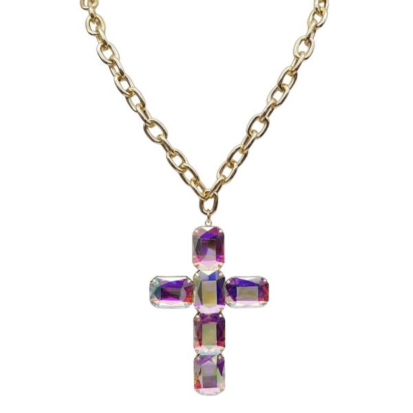 STONE CROSS PENDANT CHAIN NECKLACE