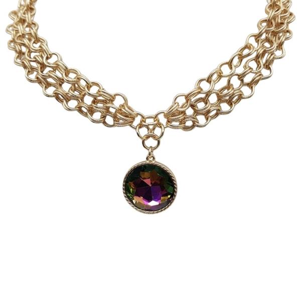 ROUND STONE PENDANT CHAIN NECKLACE