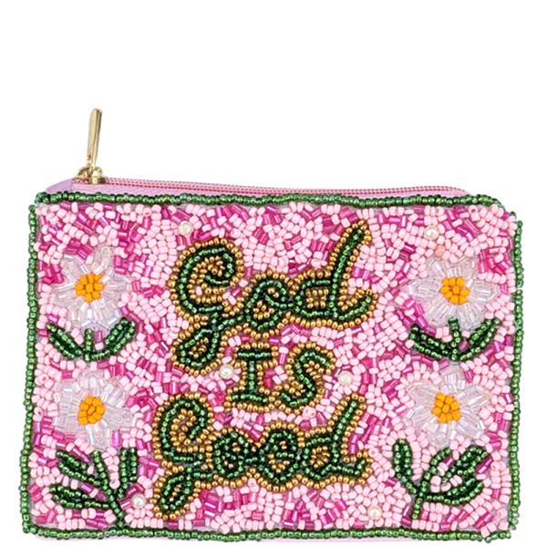 SEED BEAD GOD IS GOOD COIN PURSE BAG