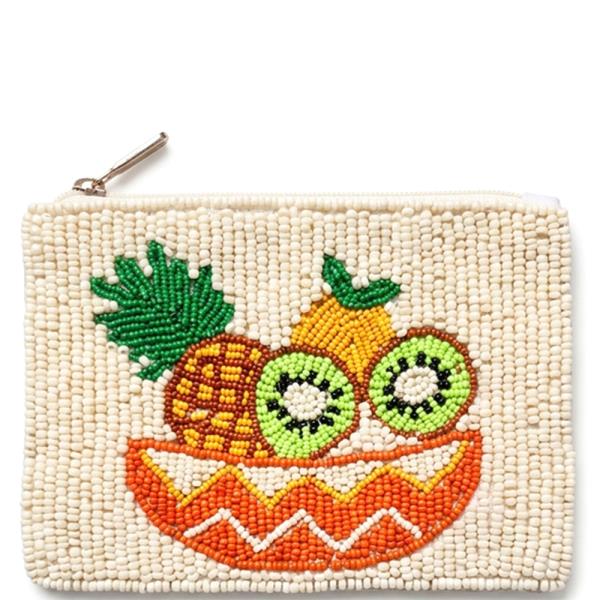 SEED BEAD TROPICAL FRUIT COIN PURSE BAG