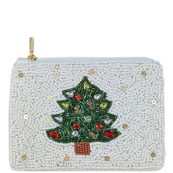 SEED BEAD CHRISTMAS TREE COIN PURSE BAG
