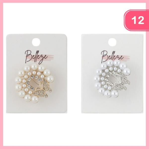 Rhinestone Butterfly Pearl Brooch (12 Units)