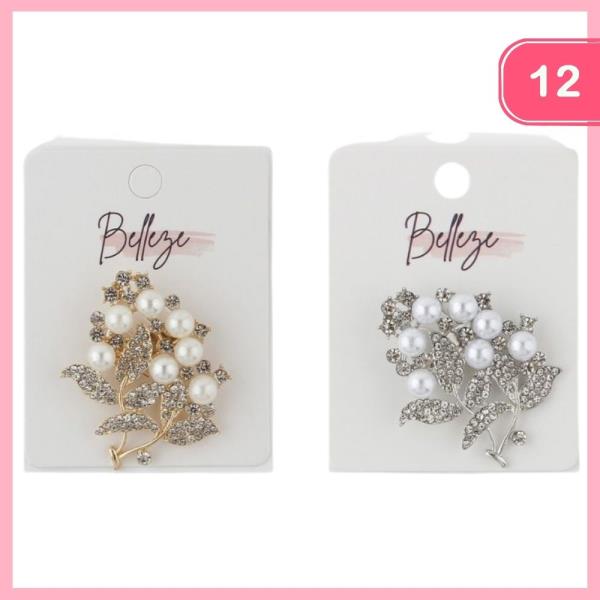 Rhinestone Pearl Brooch (12 Units)