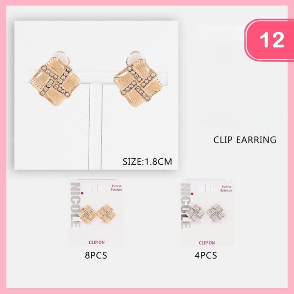 Rhinestone Square Post Earring (12 Units)