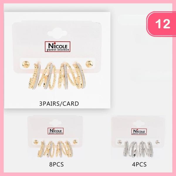 Mixed Post Hoop Earring Set (12 Units)