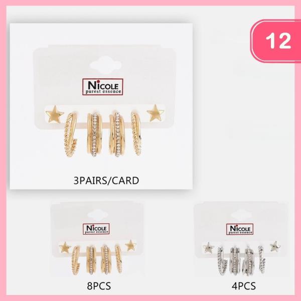 MIXED POST HOOP EARRING SET (12 UNITS)