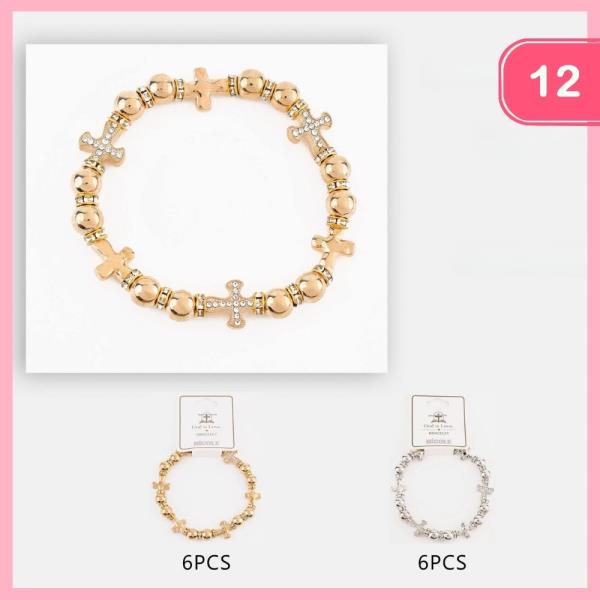 Rhinestone Cross Beaded Bracelet (12 Units)