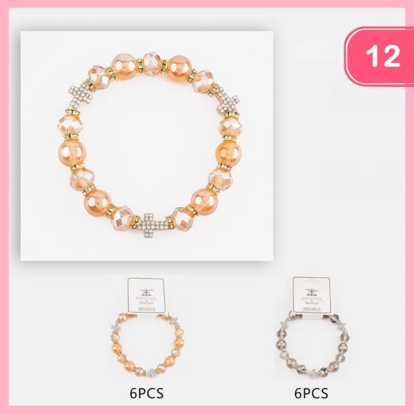 Rhinestone Charm Beaded Bracelet (12 Units)
