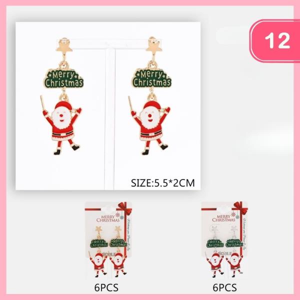 MERRY CHRISTMAS SANTA DANGLE EARRING (12 UNITS)