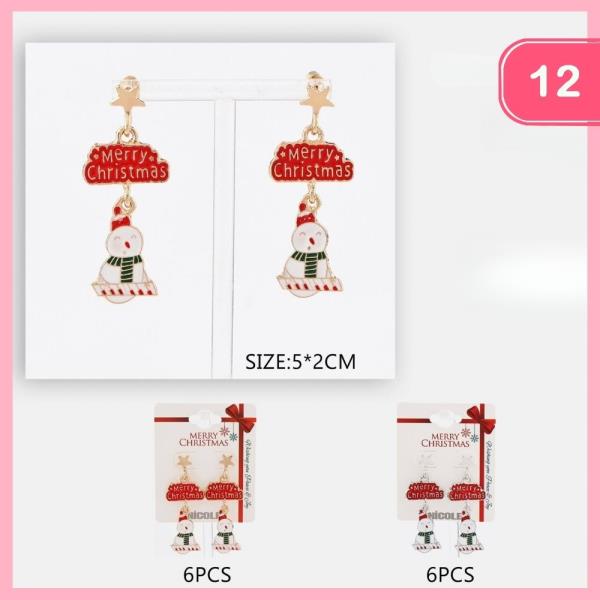MERRY CHRISTMAS SNOWMAN DANGLE EARRING (12 UNITS)