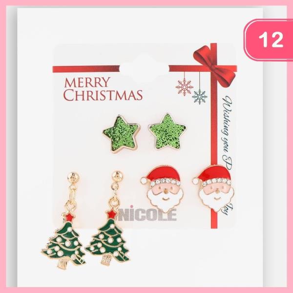 MIXED CHRISTMAS POST EARRING (12 UNITS)