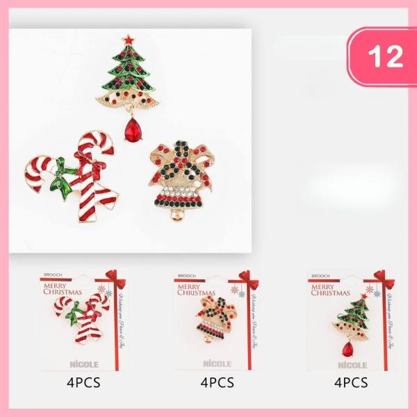 CHRISTMAS RHINESTONE BROOCH (12 UNITS)