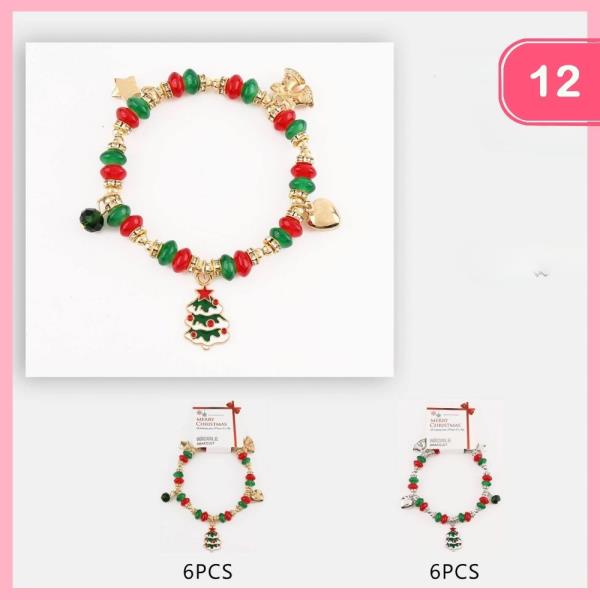 CHRISTMAS BEADED CHARM BRACELET (12 UNITS)