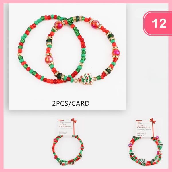 BEADED CHRISTMAS STACKABLE BRACELET (12 UNITS)