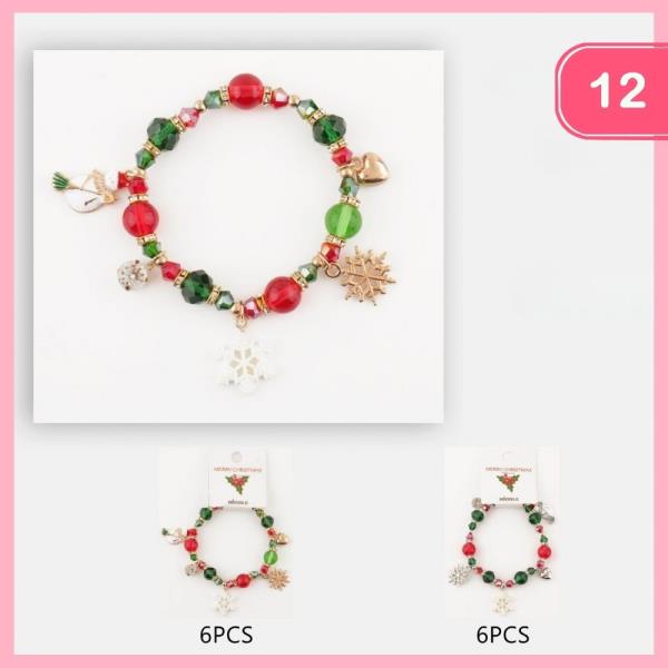 CHRISTMAS BEADED CHARM BRACELET (12 UNITS)
