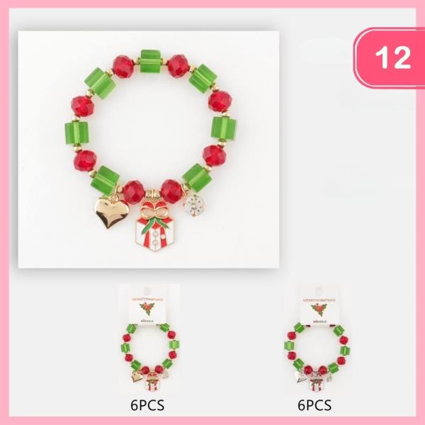 CHRISTMAS BEADED CHARM BRACELET (12 UNITS)