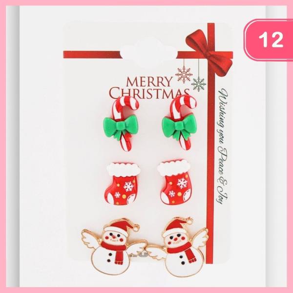 MIXED CHRISTMAS POST EARRINGS (12 UNITS)