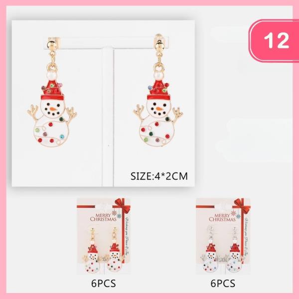CHRISTMAS SNOWMAN DANGLE EARRINGS (12 UNITS)