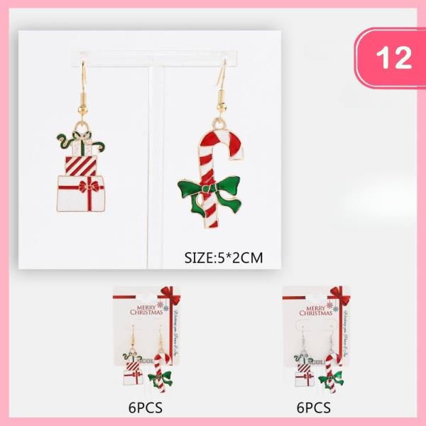 CHRISTMAS GIFT CANDY CANE DANGLE EARRING (12 UNITS)