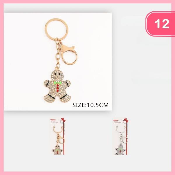 RHINESTONE CHRISTMAS GINGERBREAD KEYCHAIN (12 UNITS)