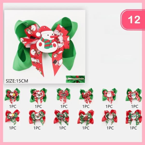 CHRISTMAS RIBBON HAIR BOW (12 UNITS)