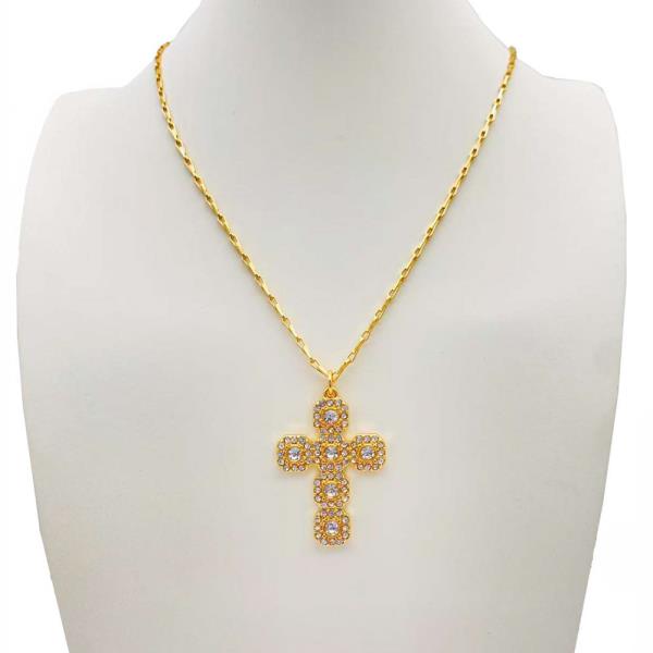 Rhinestone Crystal Stone Cross Pendant Necklace