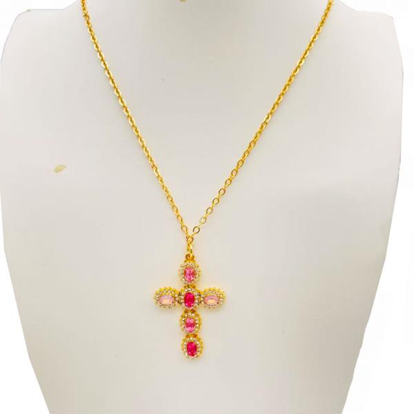 Rhinestone Crystal Stone Cross Pendant Necklace