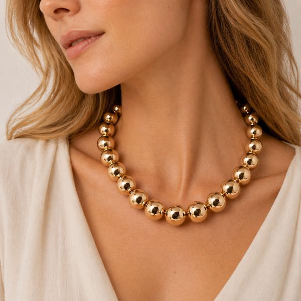 TWO TONE METAL ROUND BEAD NECKLACE
