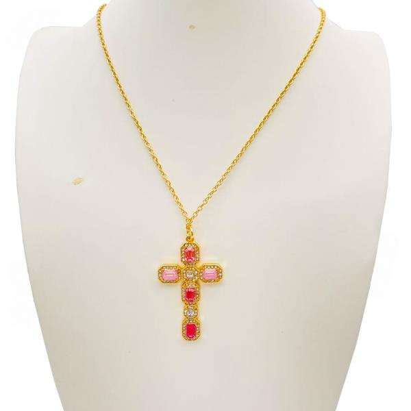 Rhinestone Cross Pendant Paperclip Link Necklace