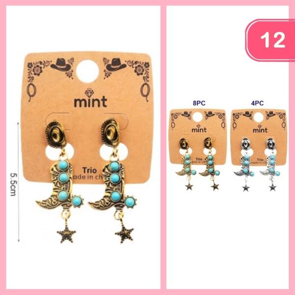 Western Hat Boot Star Dangle Earring (12 Units)