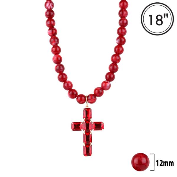 Marble Rhinestone Cross Necklace