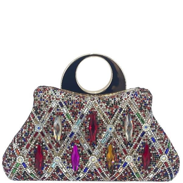 Rhinestone Crystal Handle Evening Clutch Bag