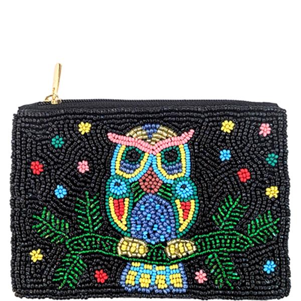SEED BEAD OWL COIN PURSE BAG